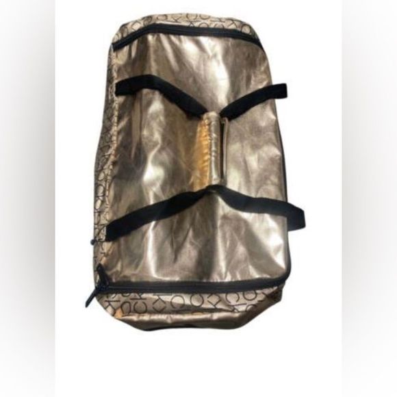 Calvin Klein Metallic Gold Logo Nylon Duffle Sports Bag Soft Sided NWT - Picture 2 of 5